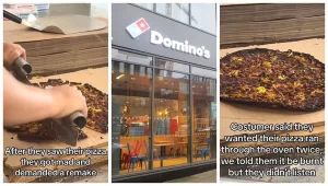 Após recusar aviso dos funcionários, cliente pede pizza reassada e fica descontente com o resultado pizza queimada