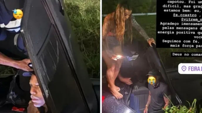 Carro com cantor Oh Polêmico capota na BR-324 e ele escapa ileso: “Grande livramento”